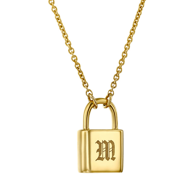 Personalized Initial V Lovers Padlock Lock Pendant Necklace Silver